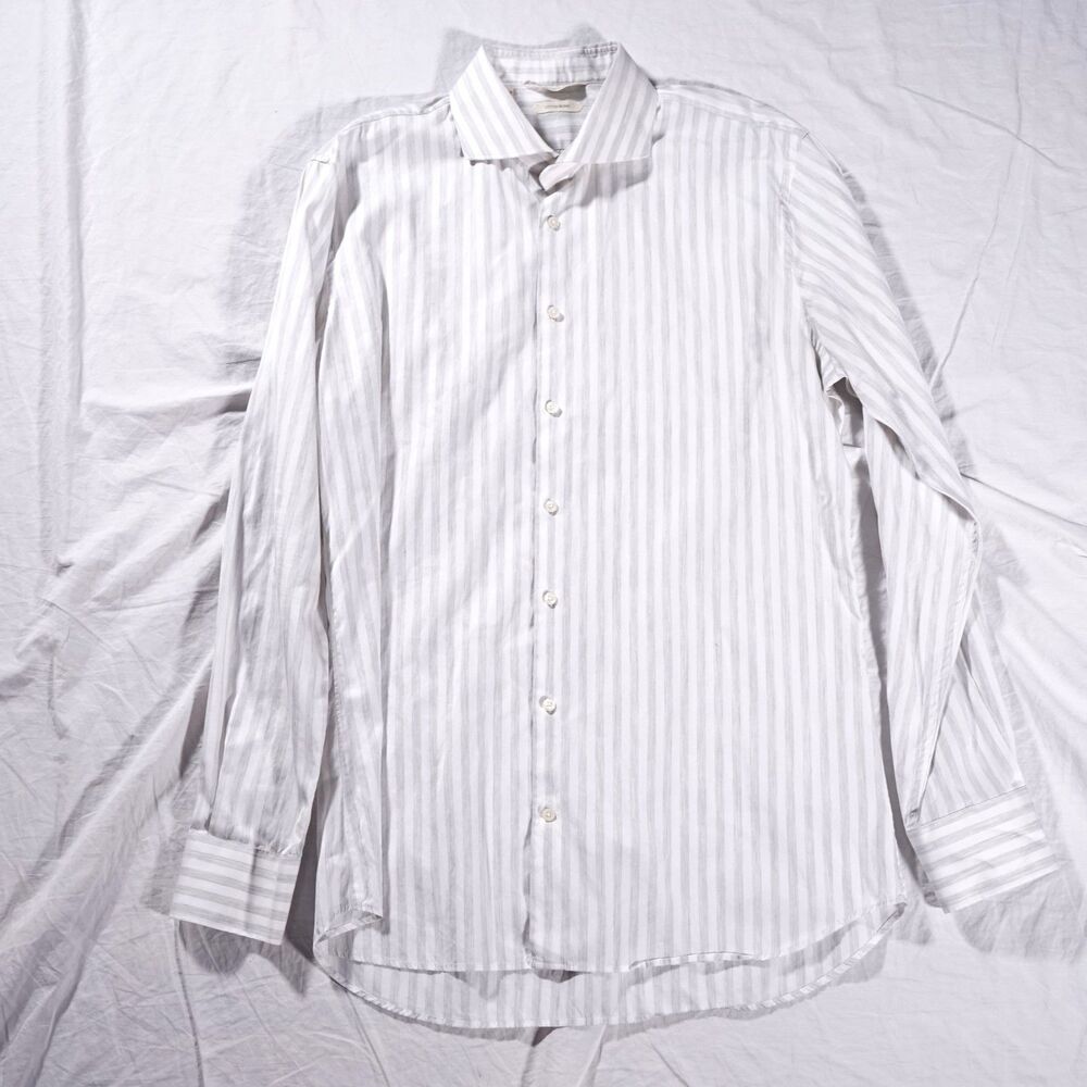 Suitsupply Extra Slim Fit Dress Shirt White Stripe Mens 17.5 Cotton Blend - Picture 7 of 7